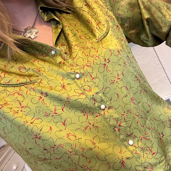 Vintage green silk western shirt - Picture 2 of 2